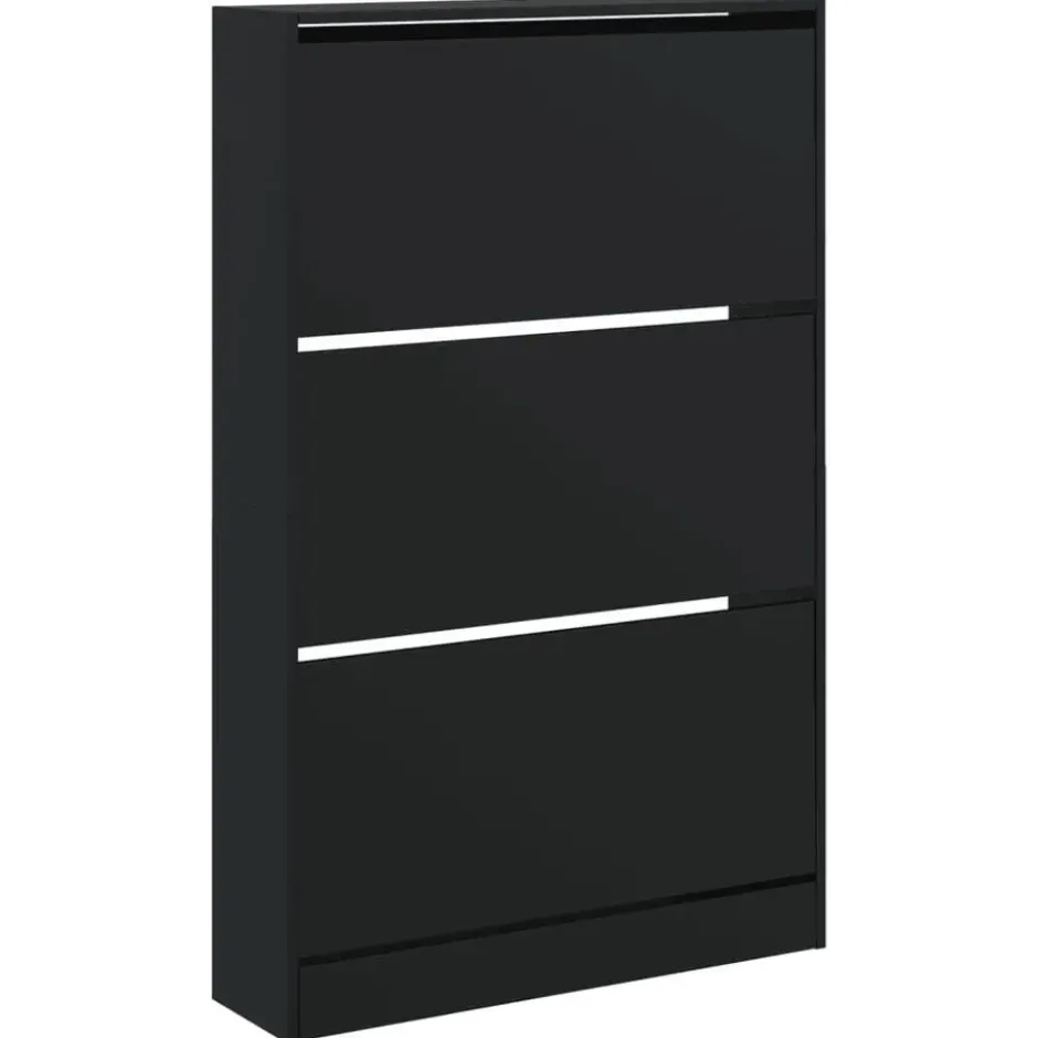 vidaXL - Schoenenkast 9 paar met 3 kleppen - Zwart - Hout - 80x21x125.5 cm