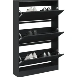 vidaXL - Schoenenkast 9 paar met 3 kleppen - Zwart - Hout - 80x21x125.5 cm