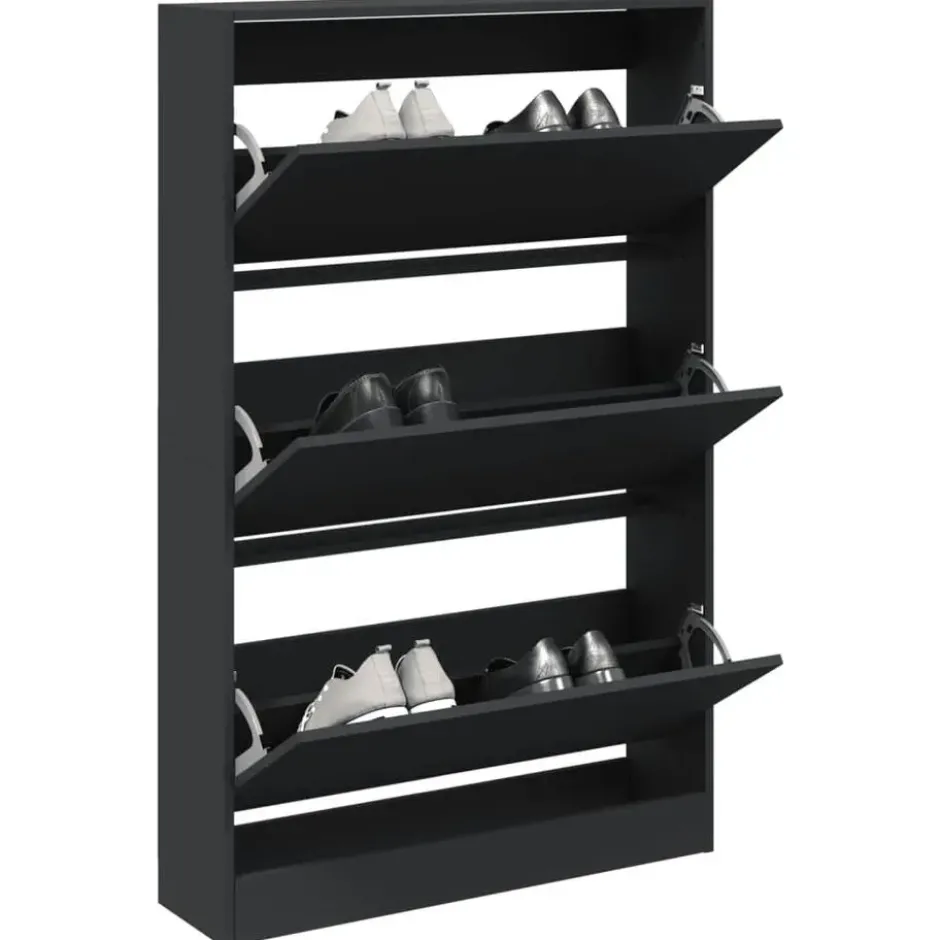 vidaXL - Schoenenkast 9 paar met 3 kleppen - Zwart - Hout - 80x21x125.5 cm