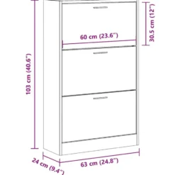 vidaXL - Schoenenkast 6 paar met 3 kleppen - Sonoma eiken - Hout - 63x24x103 cm