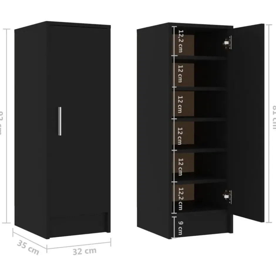 vidaXL - Schoenenkast - Zwart - Bewerkt hout - 31.5 x 35 x 92 cm