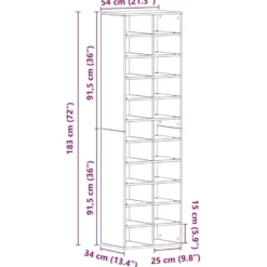 vidaXL - Schoenenkast - Zwart eiken - Bewerkt hout - 22 paar - 54x34x183 cm