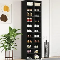 vidaXL - Schoenenkast - Zwart eiken - Bewerkt hout - 22 paar - 54x34x183 cm