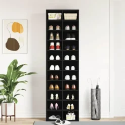 vidaXL - Schoenenkast - Zwart eiken - Bewerkt hout - 22 paar - 54x34x183 cm
