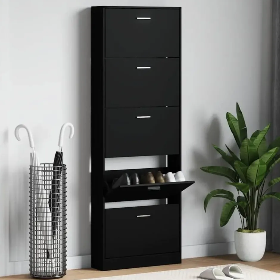vidaXL - Schoenenrek - Zwart - Bewerkt hout