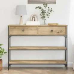 vidaXL - Sidetable met 2 lades 2 schappen - Artisanall eiken - 100x25x75 cm