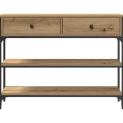 vidaXL - Sidetable met 2 lades 2 schappen - Artisanall eiken - 100x25x75 cm