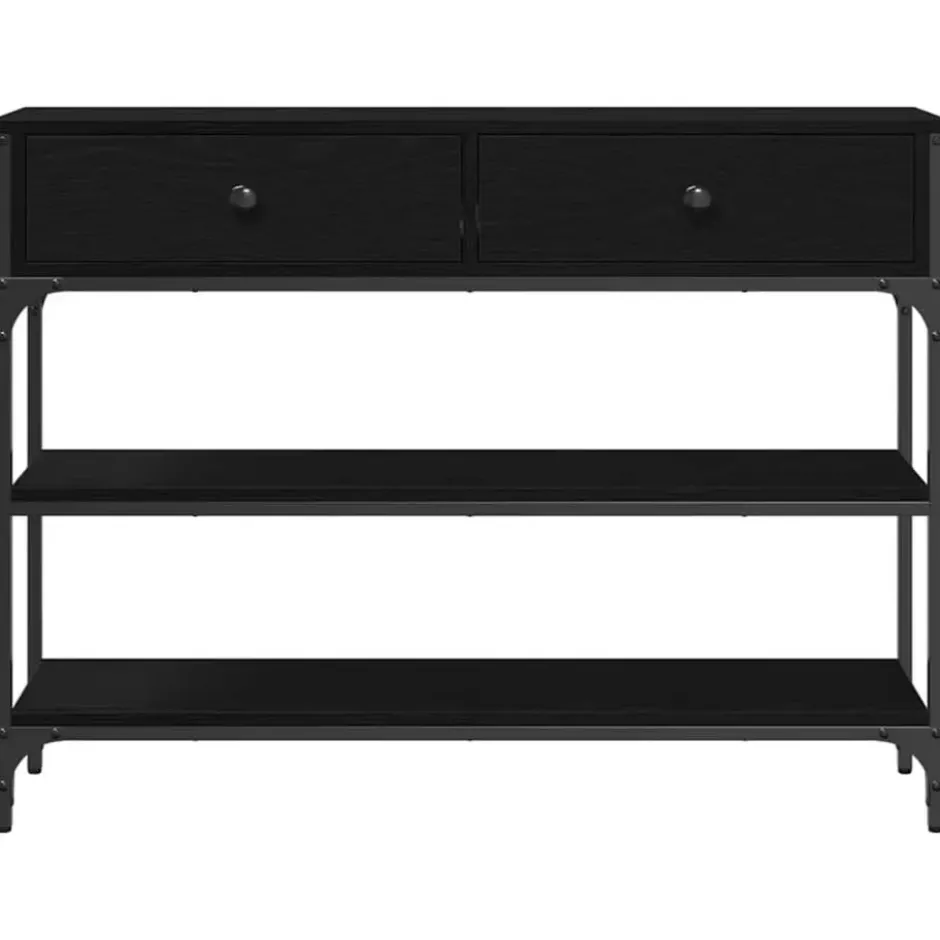 vidaXL - Sidetable met 2 lades 2 schappen - Zwart - Bewerkt hout - 100x25x75 cm