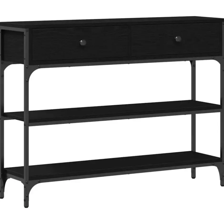 vidaXL - Sidetable met 2 lades 2 schappen - Zwart - Bewerkt hout - 100x25x75 cm