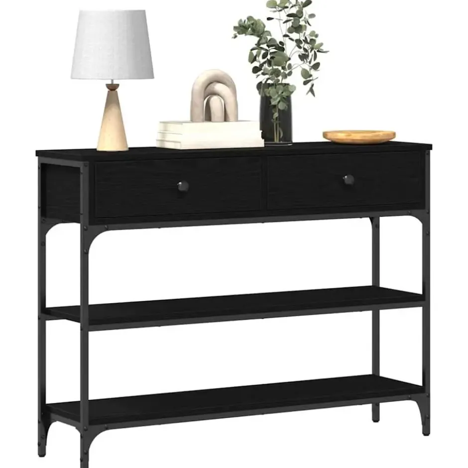 vidaXL - Sidetable met 2 lades 2 schappen - Zwart - Bewerkt hout - 100x25x75 cm