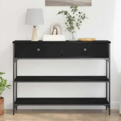 vidaXL - Sidetable met 2 lades 2 schappen - Zwart - Bewerkt hout - 100x25x75 cm