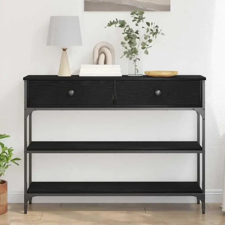 vidaXL - Sidetable met 2 lades 2 schappen - Zwart - Bewerkt hout - 100x25x75 cm