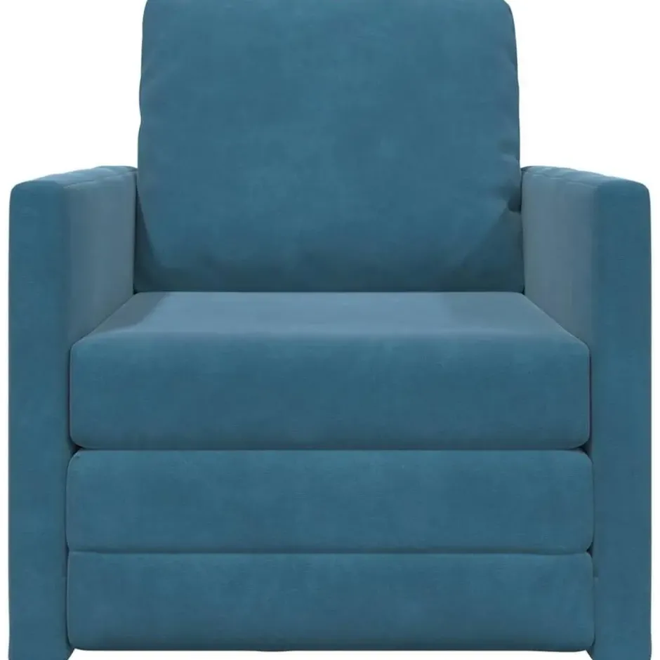 vidaXL Slaapbank inklapbaar met kussen - Blauw fluweel - 74x77x81 cm