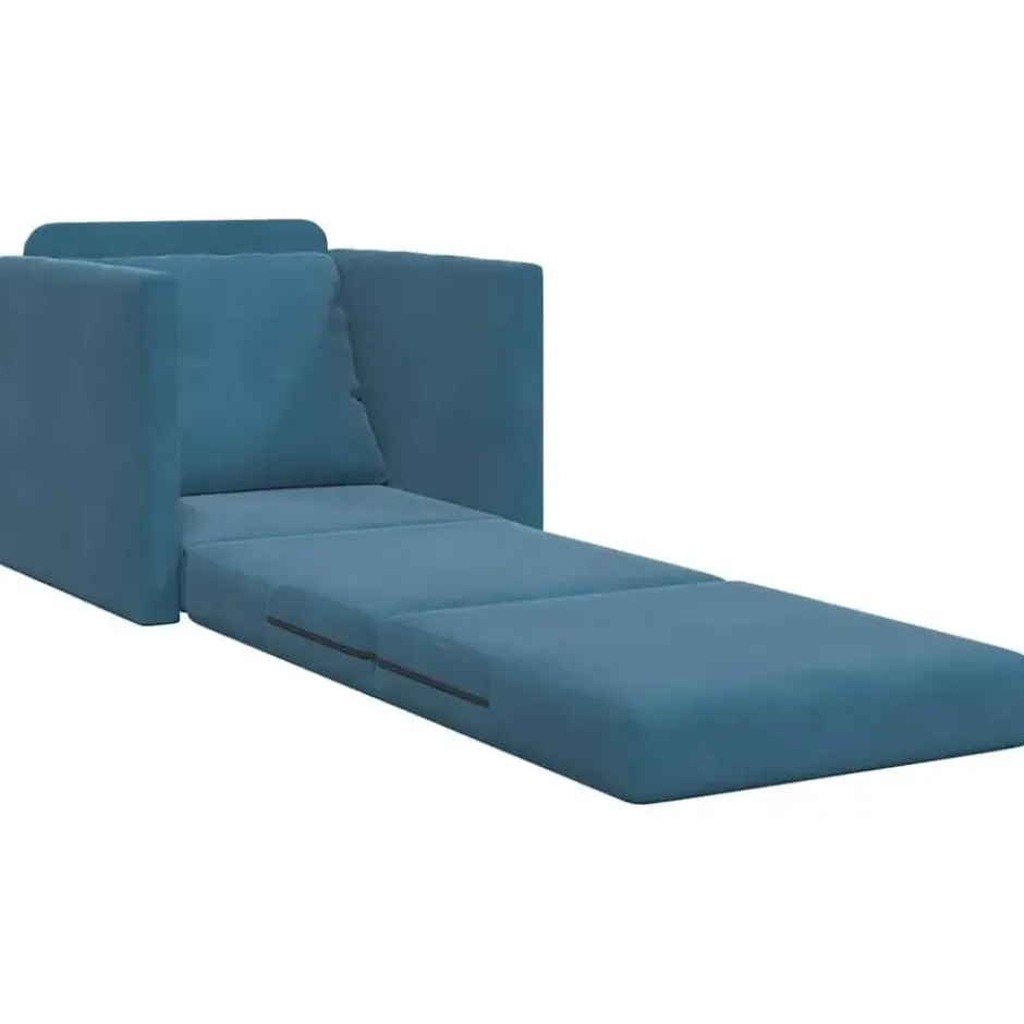 vidaXL Slaapbank inklapbaar met kussen - Blauw fluweel - 74x77x81 cm