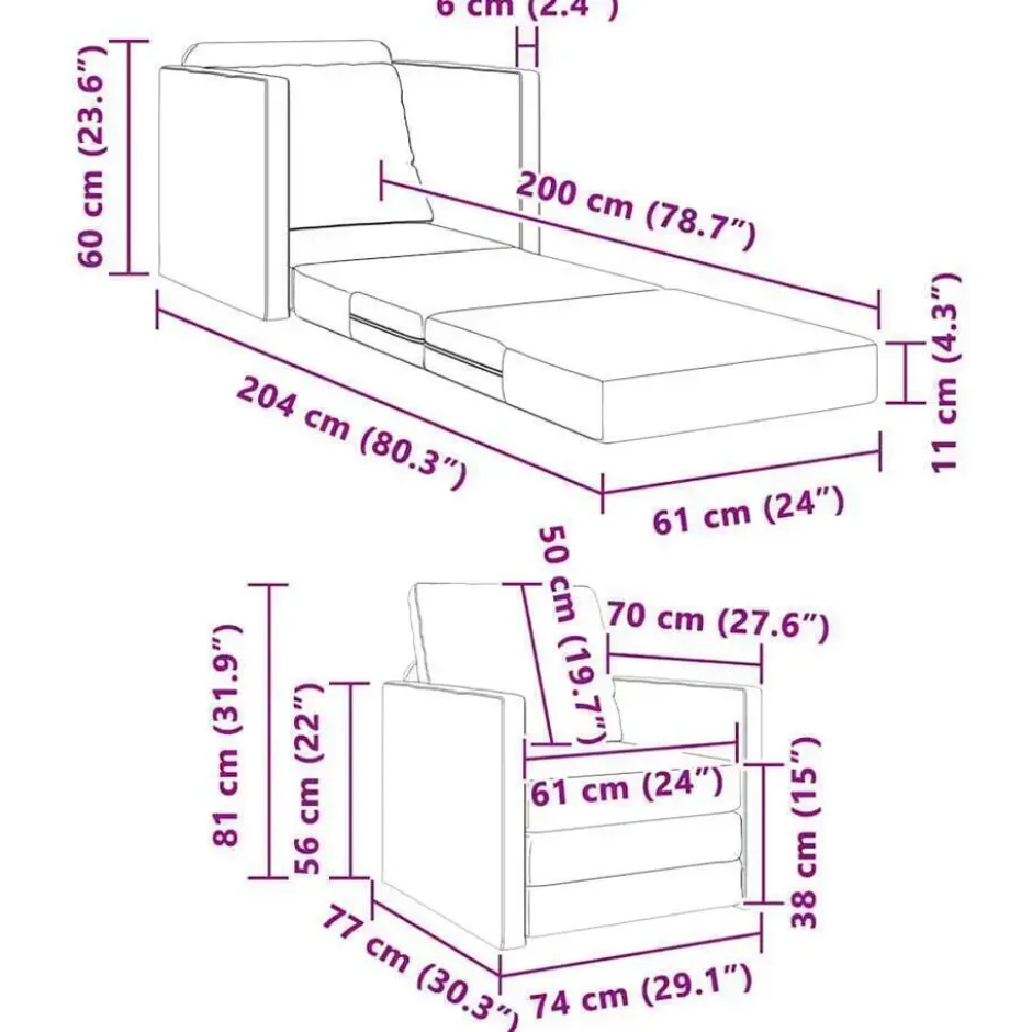 vidaXL Slaapbank inklapbaar met kussen - Blauw fluweel - 74x77x81 cm