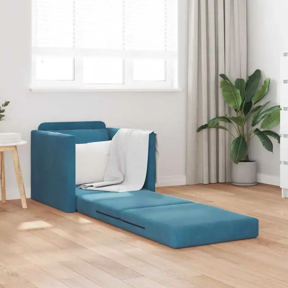 vidaXL Slaapbank inklapbaar met kussen - Blauw fluweel - 74x77x81 cm