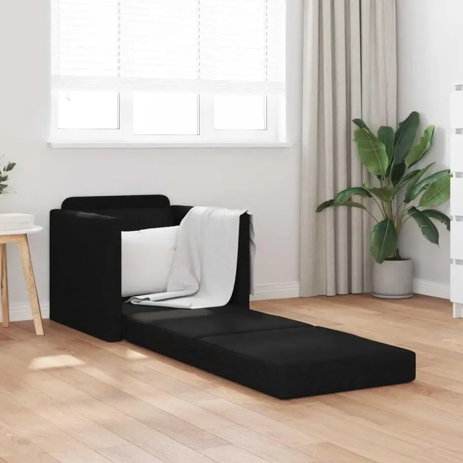 vidaXL Slaapbank inklapbaar met kussen - Zwart stof - 74x77x81 cm