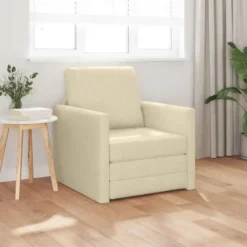 vidaXL Slaapbank inklapbaar met kussen - Crème stof - 74x77x81 cm