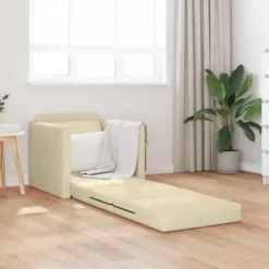 vidaXL Slaapbank inklapbaar met kussen - Crème stof - 74x77x81 cm