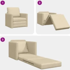 vidaXL Slaapbank inklapbaar met kussen - Crème stof - 74x77x81 cm