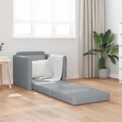 vidaXL Slaapbank inklapbaar met kussen - Lichtgrijs stof - 74x77x81 cm