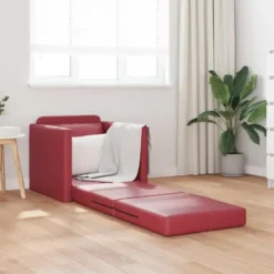 vidaXL Slaapbank inklapbaar met kussen - Wijnrood kunstleer - 74x77x81 cm
