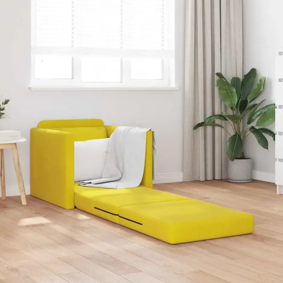 vidaXL Slaapbank inklapbaar met kussen - Donkergeel fluweel - 74x77x81 cm