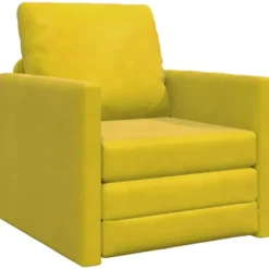 vidaXL Slaapbank inklapbaar met kussen - Donkergeel fluweel - 74x77x81 cm