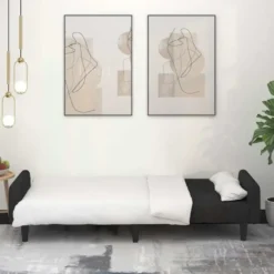 vidaXL Slaapbank met armleuningen en Klik-klak - Zwart fluweel - 220 cm