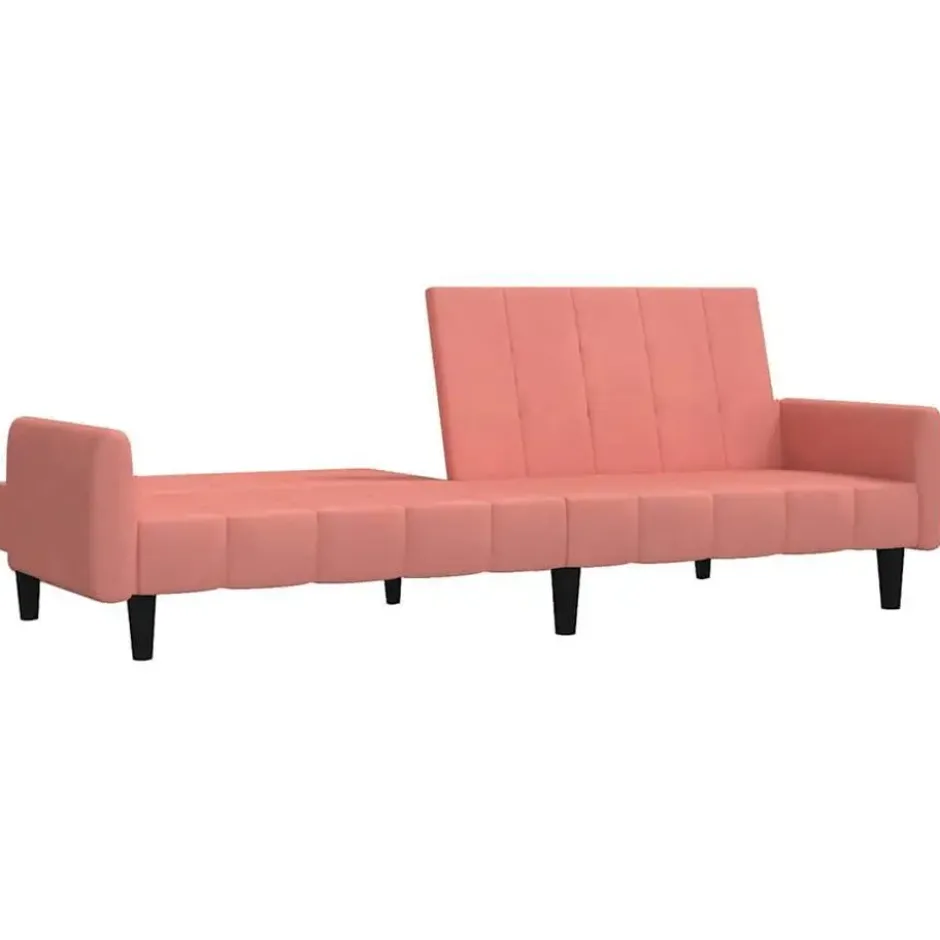 vidaXL Slaapbank met armleuningen en Klik-klak - Roze fluweel - 220 cm