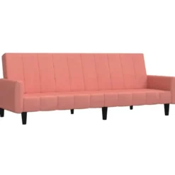 vidaXL Slaapbank met armleuningen en Klik-klak - Roze fluweel - 220 cm