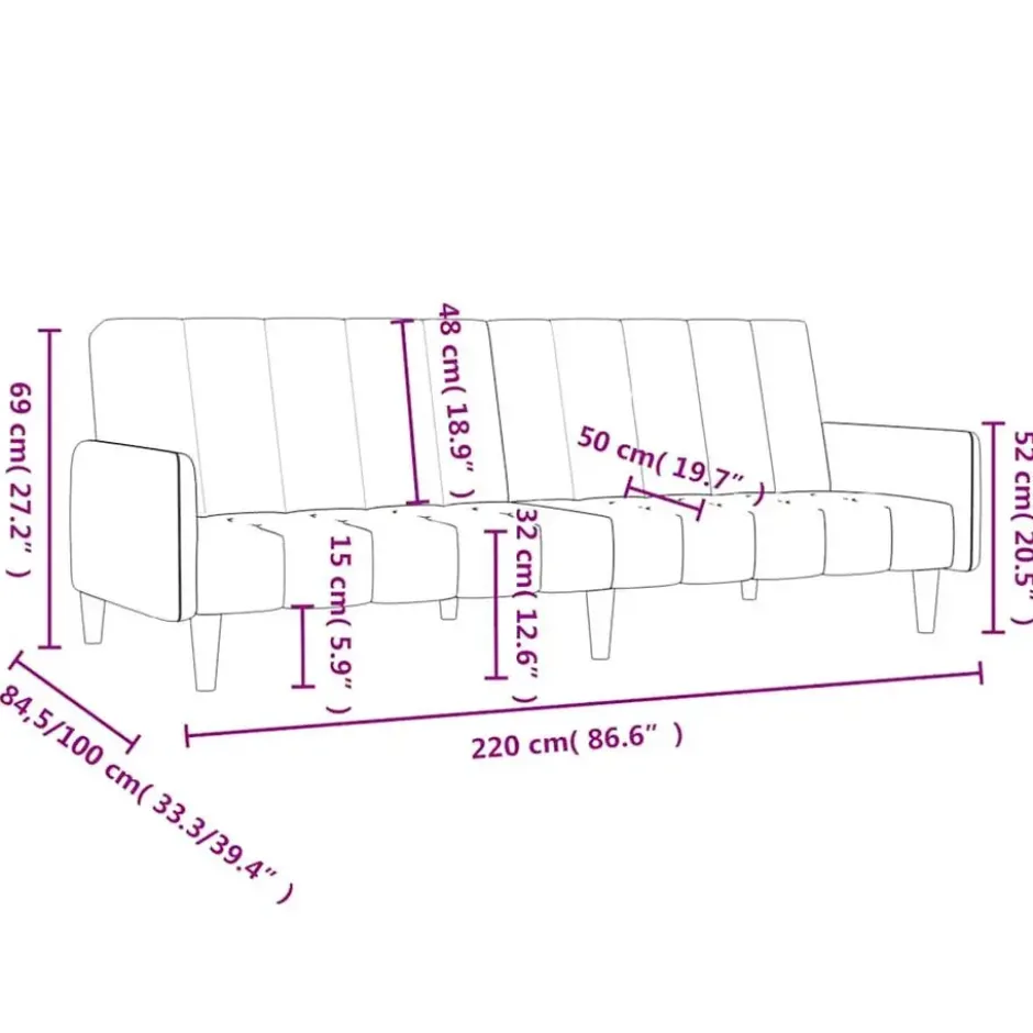 vidaXL Slaapbank met armleuningen en Klik-klak - Roze fluweel - 220 cm