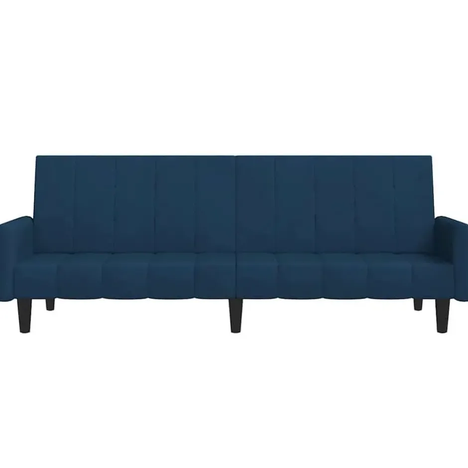 vidaXL Slaapbank met armleuningen en Klik-klak - Blauw fluweel - 220 cm