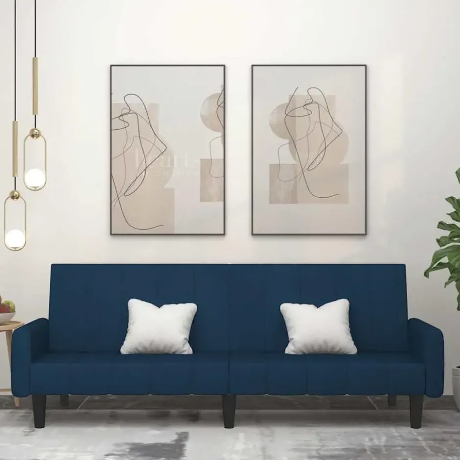vidaXL Slaapbank met armleuningen en Klik-klak - Blauw fluweel - 220 cm