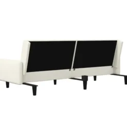 vidaXL Slaapbank met armleuningen en Klik-klak - Crème fluweel - 220 cm