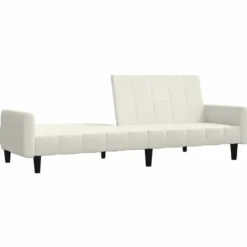 vidaXL Slaapbank met armleuningen en Klik-klak - Crème fluweel - 220 cm