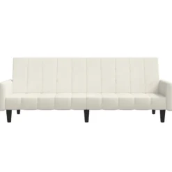 vidaXL Slaapbank met armleuningen en Klik-klak - Crème fluweel - 220 cm