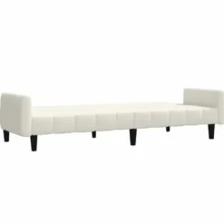 vidaXL Slaapbank met armleuningen en Klik-klak - Crème fluweel - 220 cm
