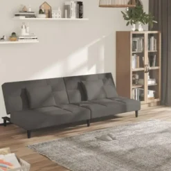 vidaXL - Slaapbank 2-zits - Donkergrijs - Fluweel - Met kussens