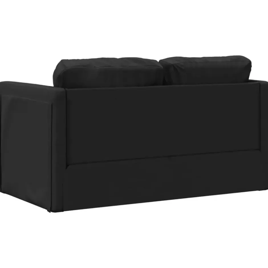 vidaXL Slaapbank 2-zits inklapbaar met kussens - Zwart kunstleer - 112 cm