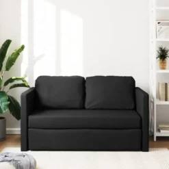 vidaXL Slaapbank 2-zits inklapbaar met kussens - Zwart kunstleer - 112 cm