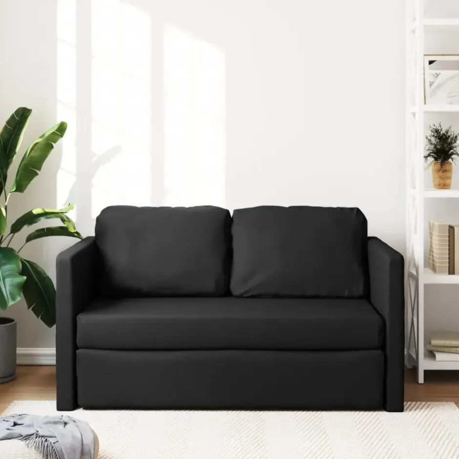 vidaXL Slaapbank 2-zits inklapbaar met kussens - Zwart kunstleer - 112 cm