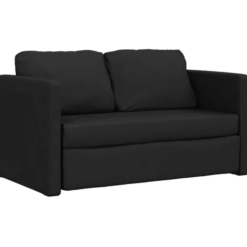 vidaXL Slaapbank 2-zits inklapbaar met kussens - Zwart kunstleer - 112 cm