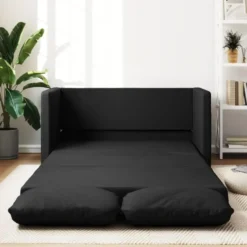 vidaXL Slaapbank 2-zits inklapbaar met kussens - Zwart kunstleer - 112 cm