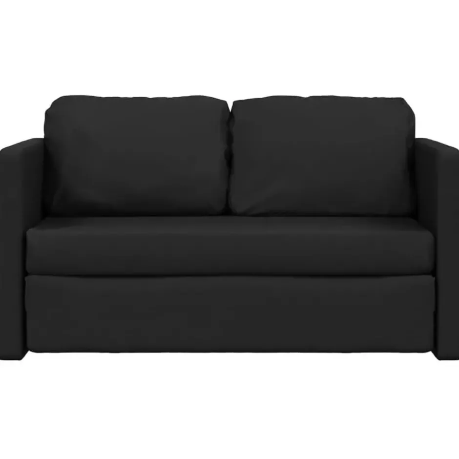 vidaXL Slaapbank 2-zits inklapbaar met kussens - Zwart kunstleer - 112 cm