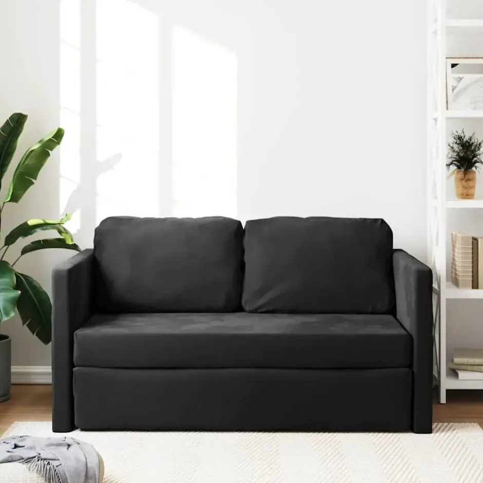 vidaXL Slaapbank 2-zits inklapbaar met kussens - Zwart fluweel - 122 cm
