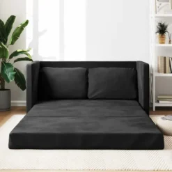 vidaXL Slaapbank 2-zits inklapbaar met kussens - Zwart fluweel - 122 cm