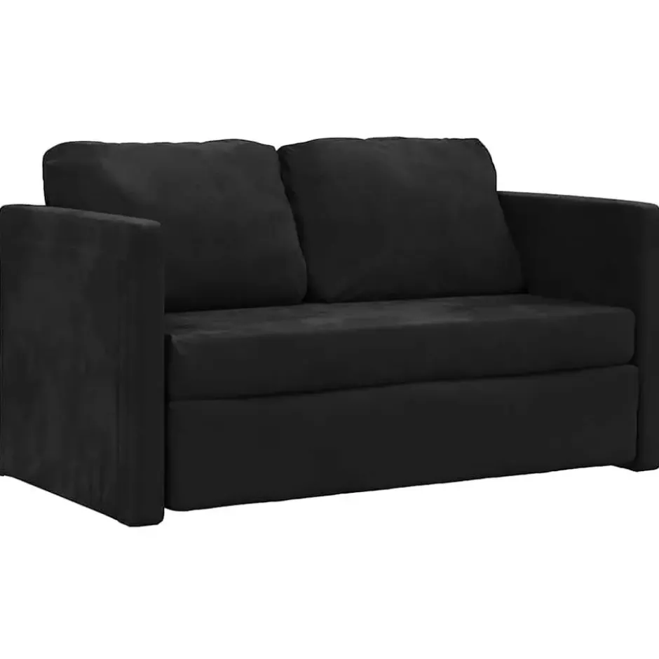 vidaXL Slaapbank 2-zits inklapbaar met kussens - Zwart fluweel - 122 cm