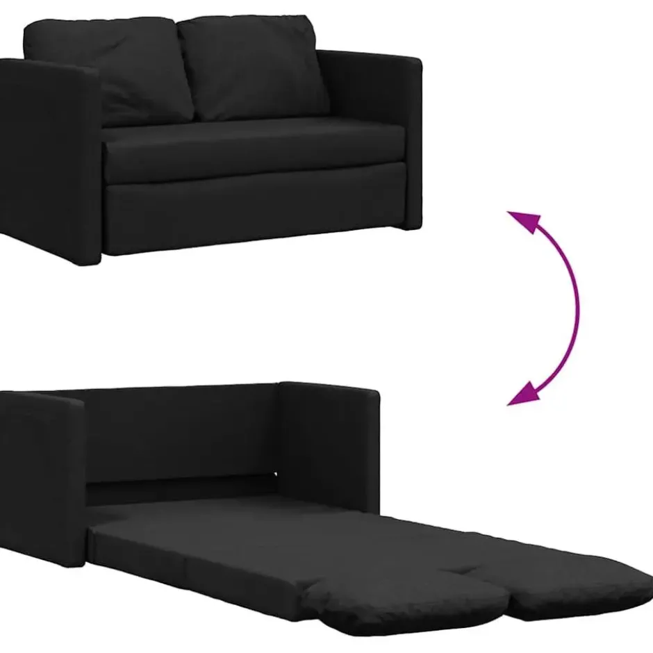 vidaXL Slaapbank 2-zits inklapbaar met kussens - Zwart stof - 112 cm