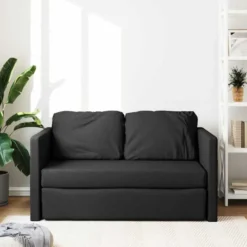 vidaXL Slaapbank 2-zits inklapbaar met kussens - Zwart stof - 112 cm